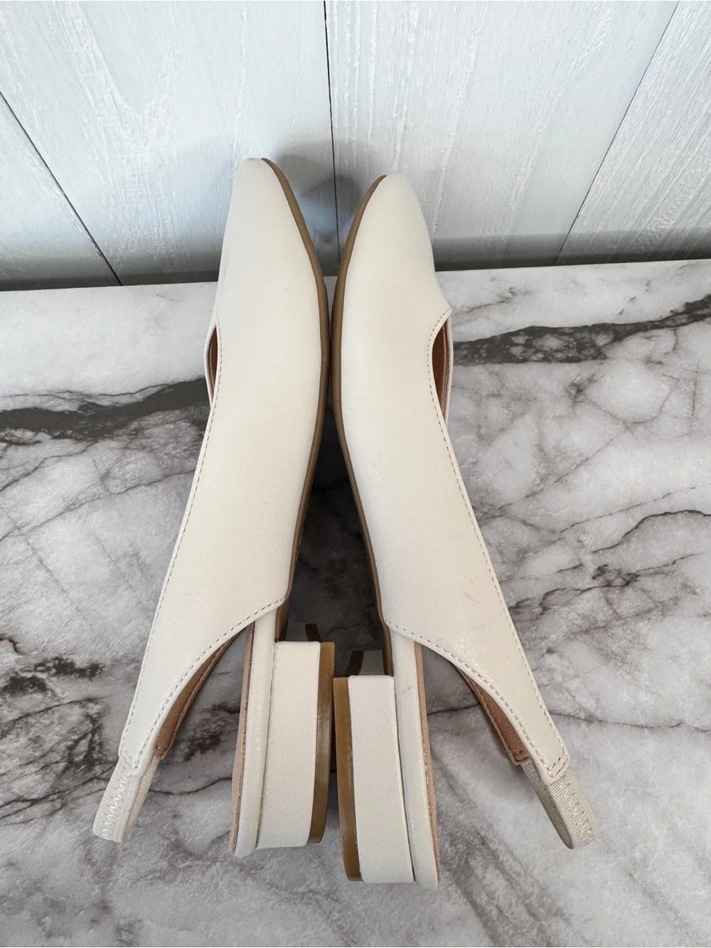 Life Stride Cream Slingback Flats - Women's Soft Leather-Look